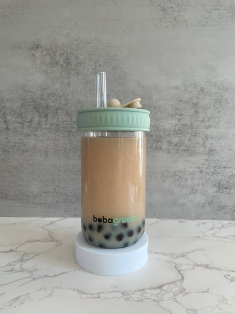 Reusable Boba & Smoothies Glass Cup Set, Dual Straw Lid