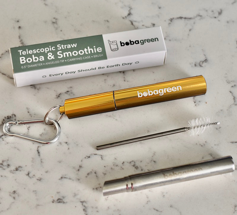 portable collapsible bubble tea straw in gold metal